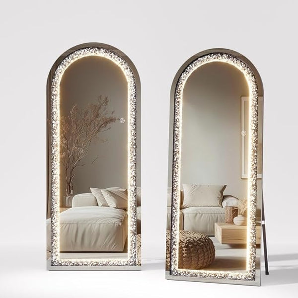 Lascala Full-Length LED Mirror with Crystal - 3 Light Modes, Adjustable Back Stand, Convertible Floor Standing or Wall Mount Design for Dressing, bedrooms, Studio