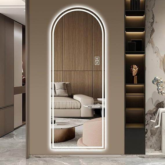 BUNGALOW MERCER – Full Length Arched LED Mirror | Front & Backlit, Dimmable Touch Sensor, Anti-Fog & Wall Mounted Design