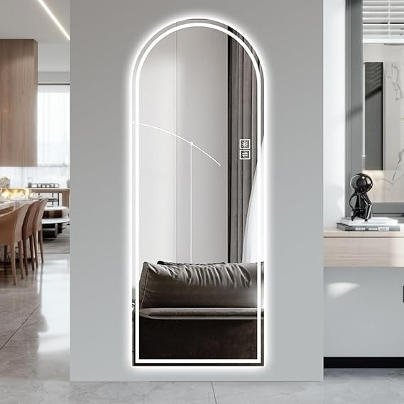 BUNGALOW MERCER – Full Length Arched LED Mirror | Front & Backlit, Dimmable Touch Sensor, Anti-Fog & Wall Mounted Design