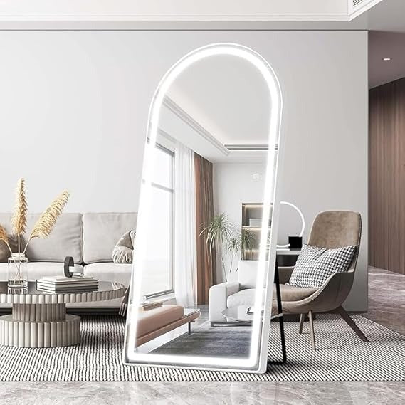 UNGALOW MERCER – Top Arch Full Length LED Mirror | Aluminum Frame, 3-Color Dimmable Lighting, Freestanding, Wall Mount & Leaning Options for Bedroom & Dressing Room