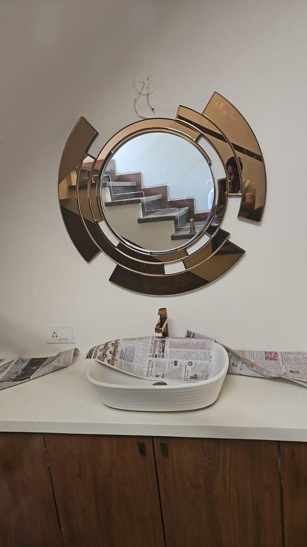 Copper Wall Mirror for Home Décor | Foyer Area | Hallway Entry | 36 x 36inch Round