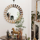 BUNGALOW MERCER Round Decorative Wall Mirror – Gold and Silver Beveled Frame – Luxury Modern Mirror for Home Décor (36x36inch)