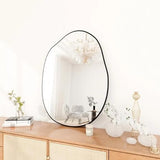 Asymmetric Mirror, Irregular Wall Mirror, Unique Shape Wall Mounted Vanity Mirror with Wood Back Panel, Living Room Bedroom Entrance Hallway Decoration 38x26 Inches