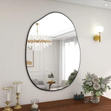 Asymmetric Mirror, Irregular Wall Mirror, Unique Shape Wall Mounted Vanity Mirror with Wood Back Panel, Living Room Bedroom Entrance Hallway Decoration 38x26 Inches
