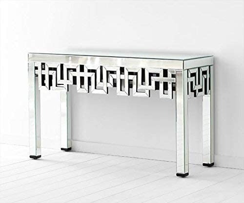 Caramel Sheen Geometrical Designed Mirror Console Table for Living Room Home Decor, Entryway Console Table, Mirror Glass Table for Bedroom (48" W x 15" D x 30" H)