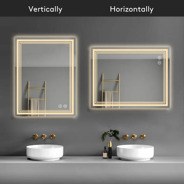 Bungalow Mercer Wall Mounted LED Bathroom Wall Mirror, Front-lit Triple Light Anti fog Mirror 28x36 Inch