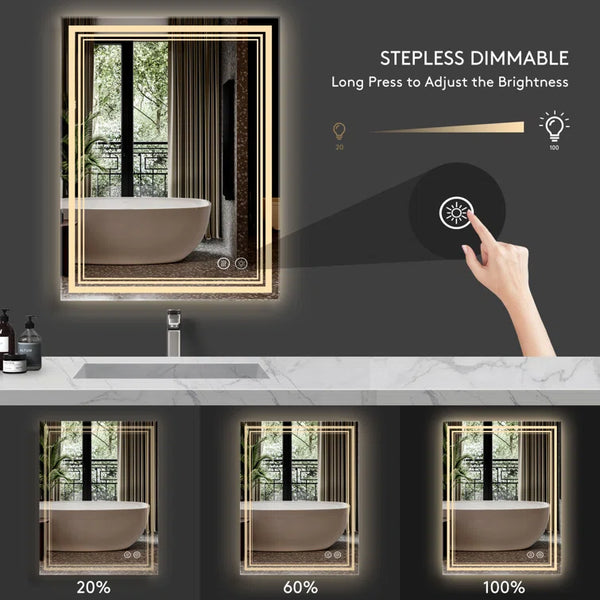 Bungalow Mercer Wall Mounted LED Bathroom Wall Mirror, Front-lit Triple Light Anti fog Mirror 28x36 Inch