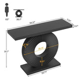 Glossline Luxury Black Console Table – Artistic Circle Pedestal Base with PU Paint Matt | Sleek Hallway & Entryway Furniture (31'' H X 39'' W X 11'' D)
