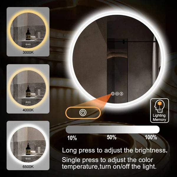 Bungalow Mercer LED-Round-Bathroom-Mirror/ LED-Mirror/ Defogging/ Dimmable/ Color Adjustable
