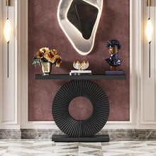 Glossline Luxury Black Console Table – Artistic Circle Pedestal Base with PU Paint Matt | Sleek Hallway & Entryway Furniture (31'' H X 39'' W X 11'' D)
