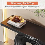 Glossline Luxury Black Console Table – Artistic Circle Pedestal Base with PU Paint Matt | Sleek Hallway & Entryway Furniture (31'' H X 39'' W X 11'' D)