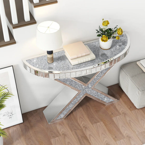 Multi- Purpose Console Table - Elegant X Shaped  Design For Bedroom ,Living Room, and Bathroom Table Top U curved Design
