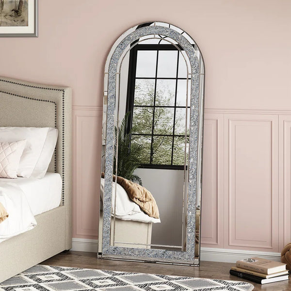 Flat Wall mirror For Décor Arch Wall Mirror With Crystal modern Wall Decorative Mirror Full Length Mirror 70.8" x 31.5"