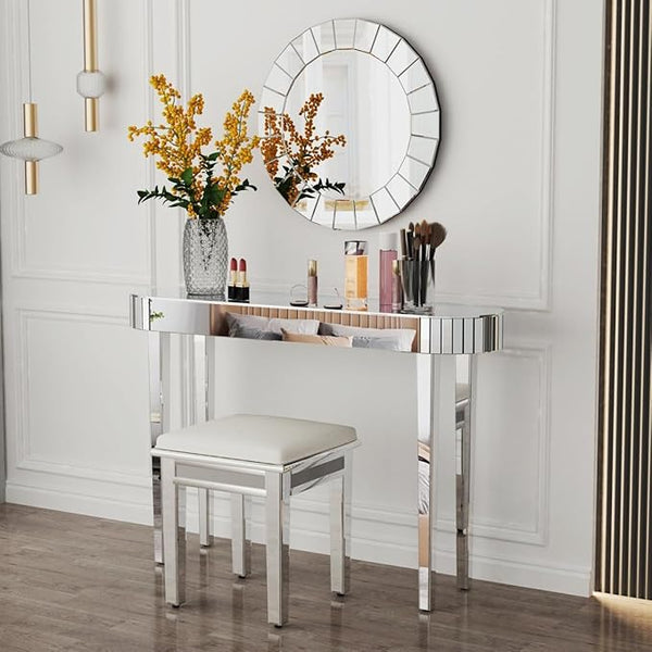 Velora Modern Mirrored Console Table – Glam Accent Table with Beveled Glass Finish for Living Room or Entryway 48Lx13Dx30H inch