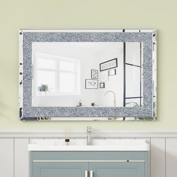 Flat Wall Mirror For Décor Rectangular Wall Mirror With Crystal modern Wall Decorative Mirror For Living Room ,Bedroom, Entryway