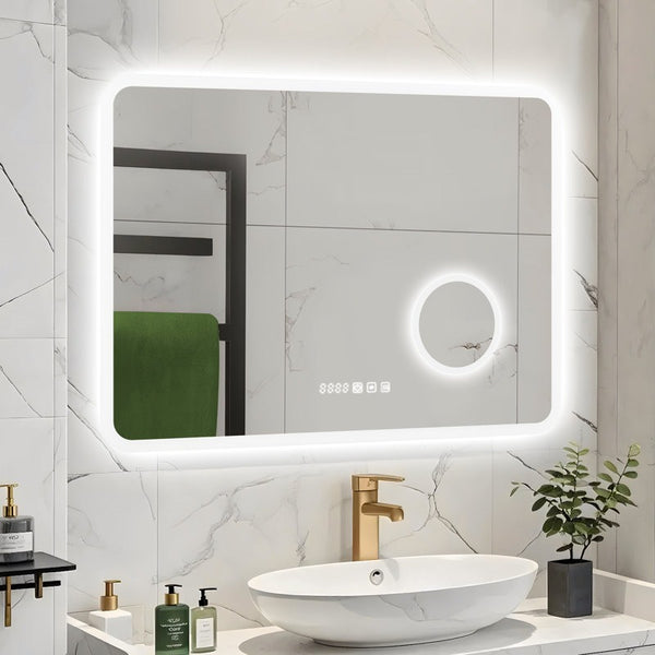 Frameless Anti-Fog 3 Colors LED Dimmable Bathroom Vanity Mirror with Front lit &amp; Backlit and Magnifying glass