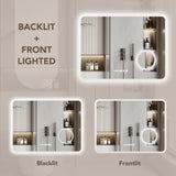 Frameless Anti-Fog 3 Colors LED Dimmable Bathroom Vanity Mirror with Front lit &amp; Backlit and Magnifying glass