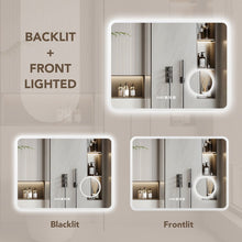 Frameless Anti-Fog 3 Colors LED Dimmable Bathroom Vanity Mirror with Front lit & Backlit and Magnifying glass