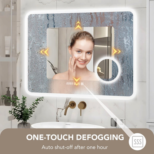 Frameless Anti-Fog 3 Colors LED Dimmable Bathroom Vanity Mirror with Front lit &amp; Backlit and Magnifying glass