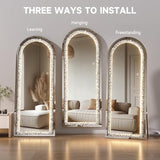 Lascala Full-Length LED Mirror with Crystal - 3 Light Modes, Adjustable Back Stand, Convertible Floor Standing or Wall Mount Design for Dressing, bedrooms, Studio