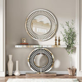 Radiance Collection Luxury Console Table with Matching Wall Mirror – Glam Circular Design with Crystal Accents (Silver)