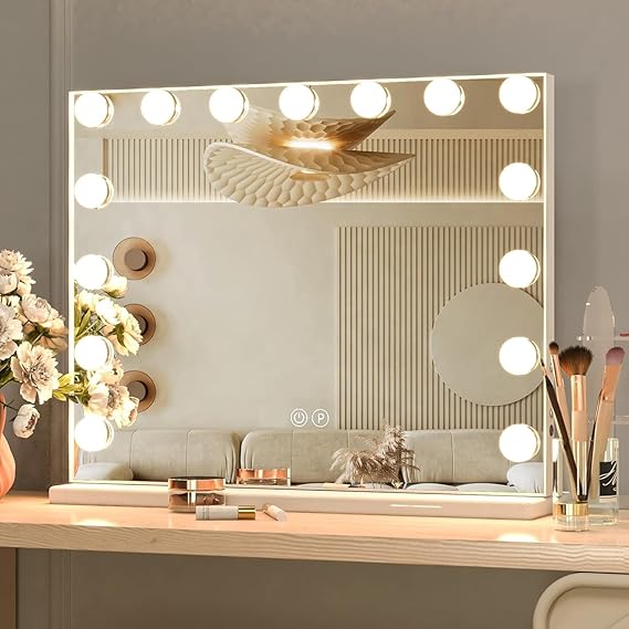 BUNGALOW MERCER -Hollywood Vanity Mirror – 17 LED Bulbs, 3 Light Colors (Warm White, Cool White, Daylight), Perfect for Makeup &amp; Styling with stand and hangable clips