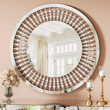 Radiance Collection Luxury Console Table with Matching Wall Mirror – Glam Circular Design with Crystal Accents (Silver)