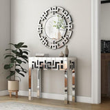 Oplaluxe Mirrored Console Table & Wall Mirror Set – Modern Geometric Design, Silver Finish