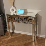 Oplaluxe Mirrored Console Table & Wall Mirror Set – Modern Geometric Design, Silver Finish