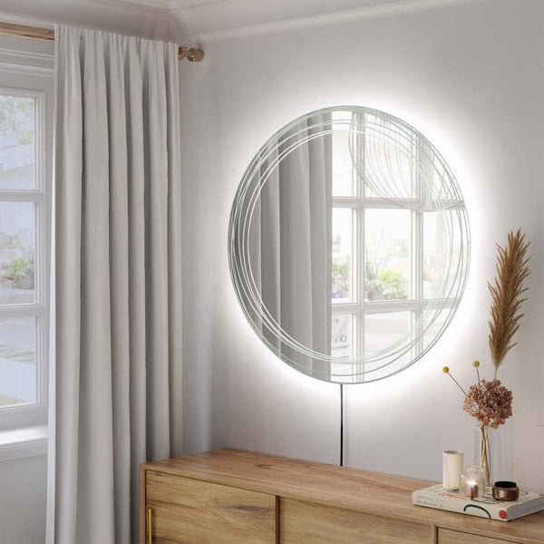Round Backlit LED Wall Mirror with Triple LED Lights Anti Fog