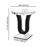 Luna Curve Modern Mirrored End Table – Luxury Side Table with PU Black U-Base and Beveled Glass Top for Living Room & Bedroom 27Hx24Dx15L inch