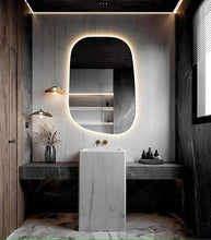 BUNGALOW MERCER Obsidian Edge Asymmetrical Backlit Led Mirror, Modern Floating Vanity Mirror with Touch Sensor & Warm Glow for Bathroom or Entryway (50 x76 cm)
