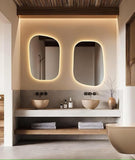 BUNGALOW MERCER Obsidian Edge Asymmetrical Backlit Led Mirror, Modern Floating Vanity Mirror with Touch Sensor & Warm Glow for Bathroom or Entryway (50 x76 cm)