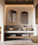 BUNGALOW MERCER Obsidian Edge Asymmetrical Backlit Led Mirror, Modern Floating Vanity Mirror with Touch Sensor & Warm Glow for Bathroom or Entryway (50 x76 cm)