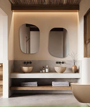 BUNGALOW MERCER Obsidian Edge Asymmetrical Backlit Led Mirror, Modern Floating Vanity Mirror with Touch Sensor & Warm Glow for Bathroom or Entryway (50 x76 cm)