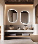 BUNGALOW MERCER Obsidian Edge Asymmetrical Backlit Led Mirror, Modern Floating Vanity Mirror with Touch Sensor & Warm Glow for Bathroom or Entryway (50 x76 cm)