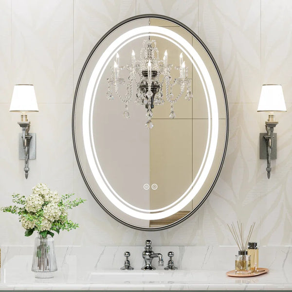 Bungalow Mercer Oval LED Lighted Bathroom Vanity Mirror Dimmable and Anti-Fog Wall Mirror With Alluminium Framed 3 color option