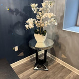 Luna Curve Modern Mirrored End Table – Luxury Side Table with PU Black U-Base and Beveled Glass Top for Living Room & Bedroom 27Hx24Dx15L inch