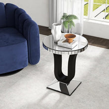 Luna Curve Modern Mirrored End Table – Luxury Side Table with PU Black U-Base and Beveled Glass Top for Living Room & Bedroom 27Hx24Dx15L inch