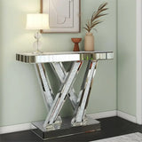 Multi- Purpose Console Table - Elegant  W Shape Design For Bedroom ,Living Room, and Bathroom With Diamond Mirror 29.52'' H X 35.43'' W X 11.8'' D