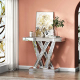 Multi- Purpose Console Table - Elegant  W Shape Design For Bedroom ,Living Room, and Bathroom With Diamond Mirror 29.52'' H X 35.43'' W X 11.8'' D