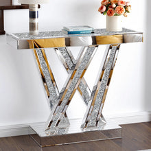 Multi- Purpose Console Table - Elegant  W Shape Design For Bedroom ,Living Room, and Bathroom With Diamond Mirror 29.52'' H X 35.43'' W X 11.8'' D