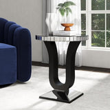 Luna Curve Modern Mirrored End Table – Luxury Side Table with PU Black U-Base and Beveled Glass Top for Living Room & Bedroom 27Hx24Dx15L inch