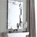 BUNGALOW MERCER "Metro Luxe Geometric Beveled Silver Wall Mirror Modern Rectangle Mirror for Living Room, Bedroom & Entryway Decor 32x48''
