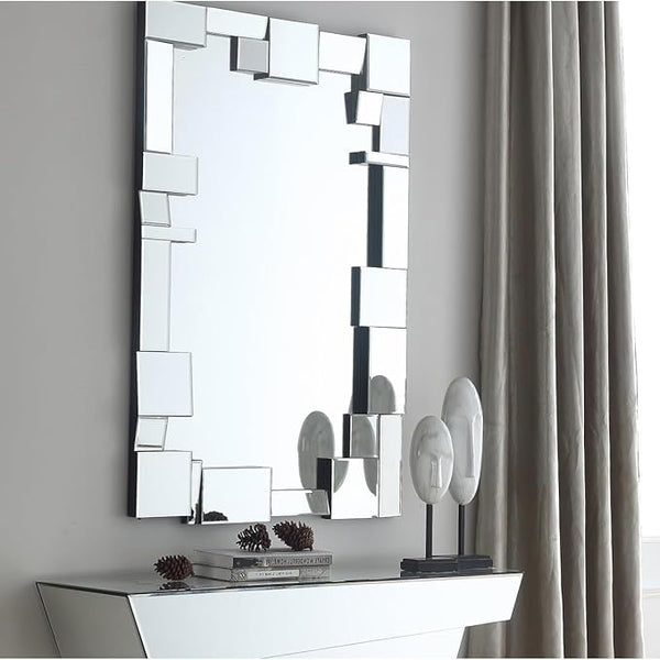 BUNGALOW MERCER "Metro Luxe Geometric Beveled Silver Wall Mirror Modern Rectangle Mirror for Living Room, Bedroom & Entryway Decor 32x48''