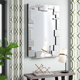 BUNGALOW MERCER "Metro Luxe Geometric Beveled Silver Wall Mirror Modern Rectangle Mirror for Living Room, Bedroom & Entryway Decor 32x48''