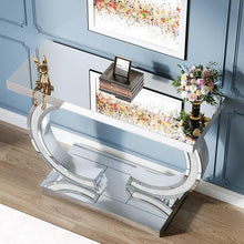 Celestia Designed C Silver Glass Console Table – Glam Mirrored Accent Table with Crushed Diamond Detailing | Luxury Entryway & Living Room Furniture (39inch Length x 30inch Height x 12inch Depth)