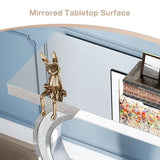 Celestia Designed C Silver Glass Console Table – Glam Mirrored Accent Table with Crushed Diamond Detailing | Luxury Entryway & Living Room Furniture (39inch Length x 30inch Height x 12inch Depth)