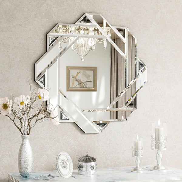 Gracie Oaks Sommerset Glass Octagonal Silver Beveled 3D Glass Classic Accent Mirror, Decorative Wall Mirror with Engineered Frame