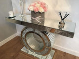 O Shaped Mirror Console Table with Crystal Led Light, Foyer, Hallway Entry Home Décor, Handicrafts Mirror Table for Living Room, Mirror Glass Table for Room (48 W x 15 D x 32 Inch)